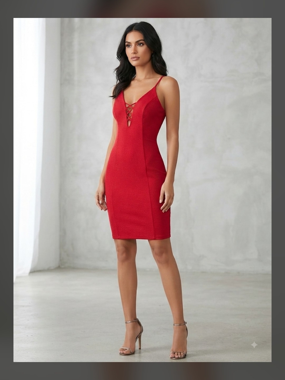 Sabora Red Bodycon Mini Dress, Small to Medium